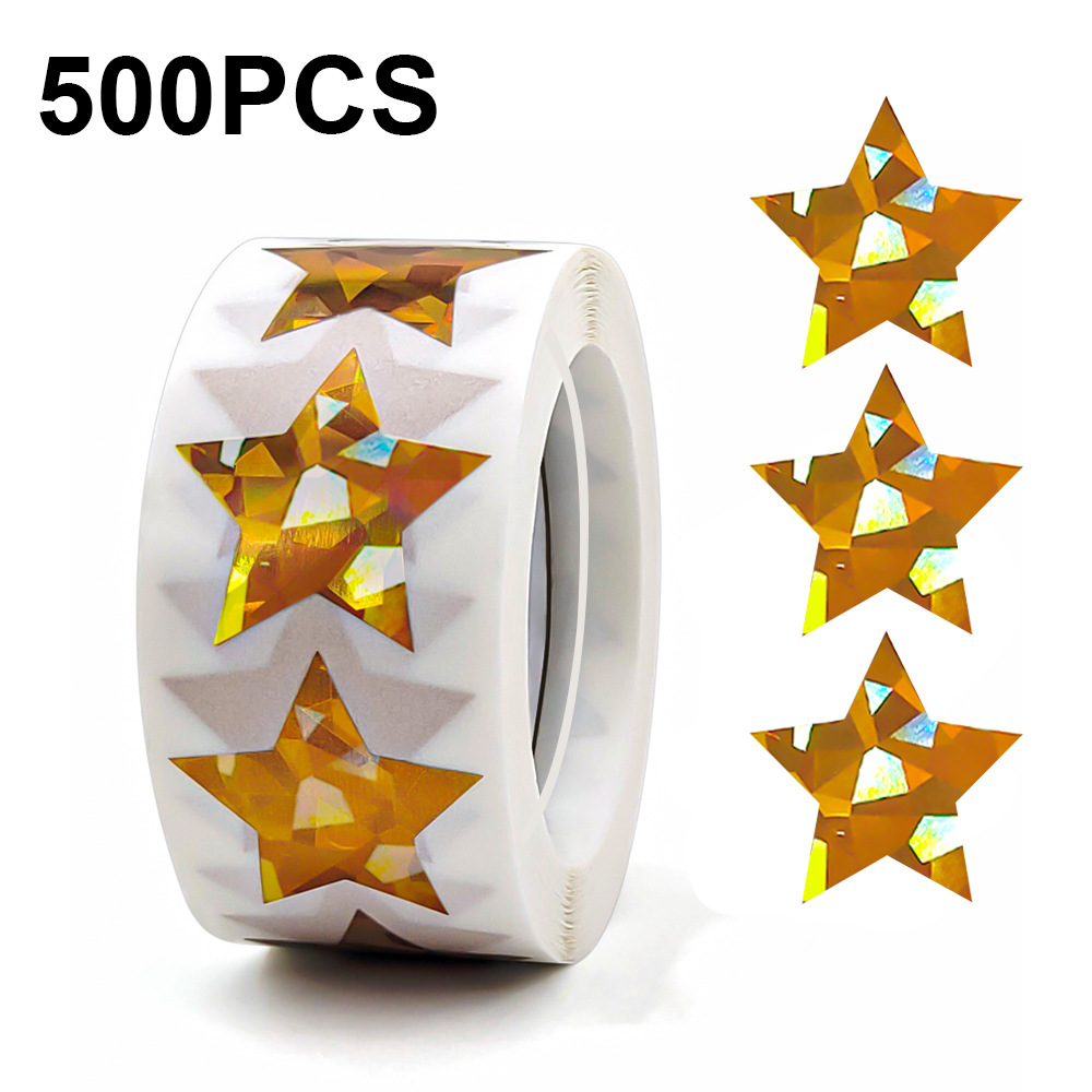 Sticker Label Roll - JCAC 500 ชิ้น/ม้วน 1 นิ้วโฮโลแกรมสีสันสดใสดาว DIY