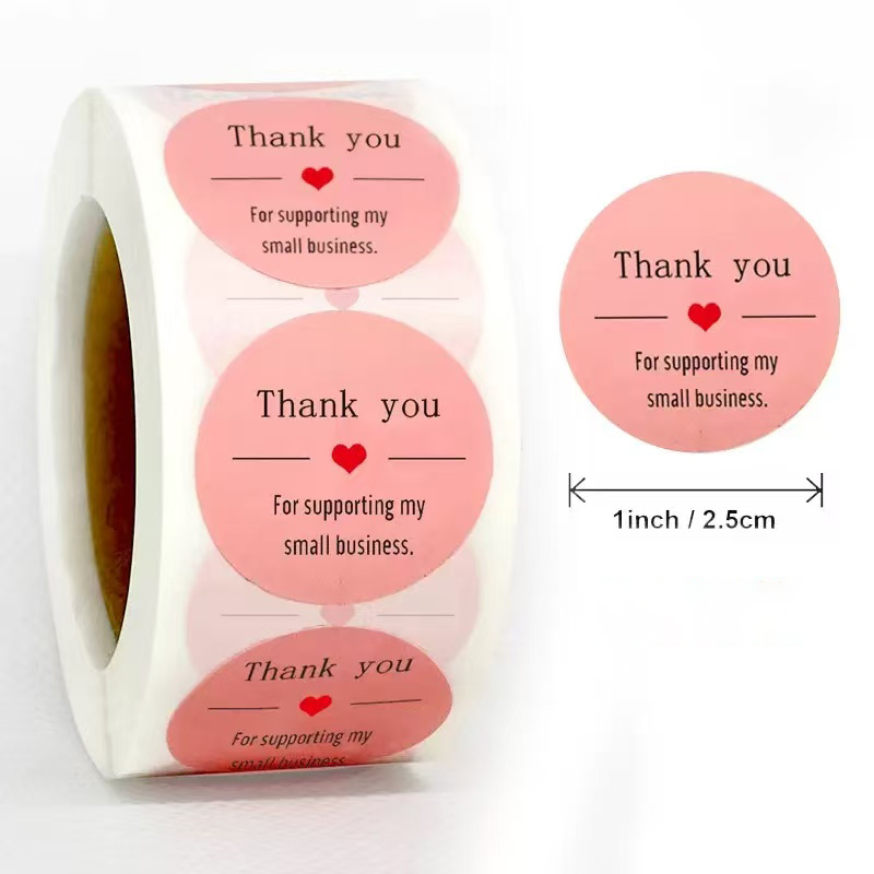 Sticker Label Roll - ขอบคุณที่สนับสนุนสติ๊กเกอร์ธุรกิจขนาดเล็กของฉัน - ฉลากม้วนสติ๊กเกอร์ขอบคุณสีชมพู | ใช้สําหรับธุรกิจ ผู้ขายออนไลน์
