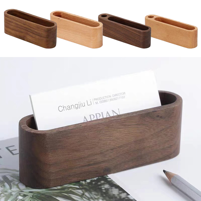Desk Name Plate - ผู้ถือบัตรธุรกิจไม้Organizerโต๊ะทํางานชื่อการ์ดขาตั้งปากกาMemo Padการ์ดขาตั้งผู้ถือบัตรStorage