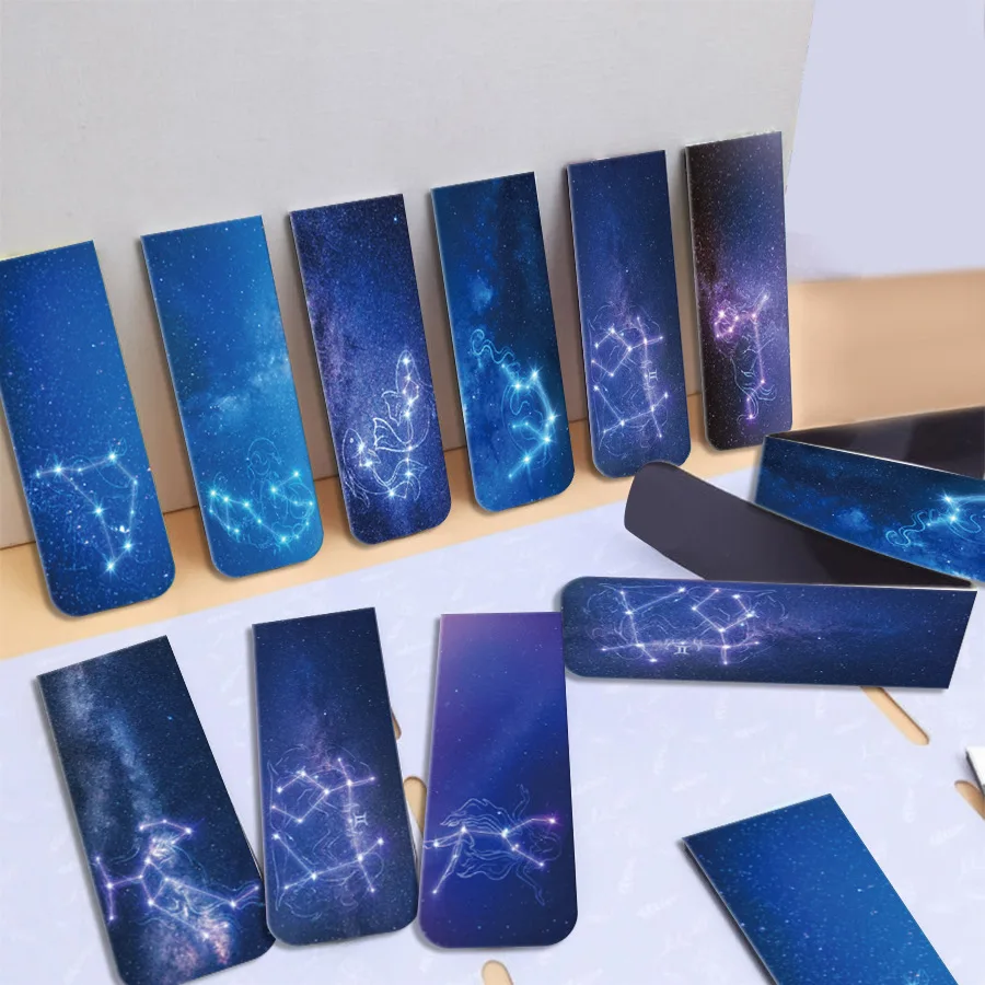 Bookmark Magnetic Clip - ที่คั่นหนังสือแม่เหล็ก 12 ชิ้น, ที่คั่นหนังสืออวกาศและท้องฟ้าเต็มไปด้วยดวงดาว, แท็กโฟลเดอร์แม่เหล็ก, ที่คั่นหนังสือ,