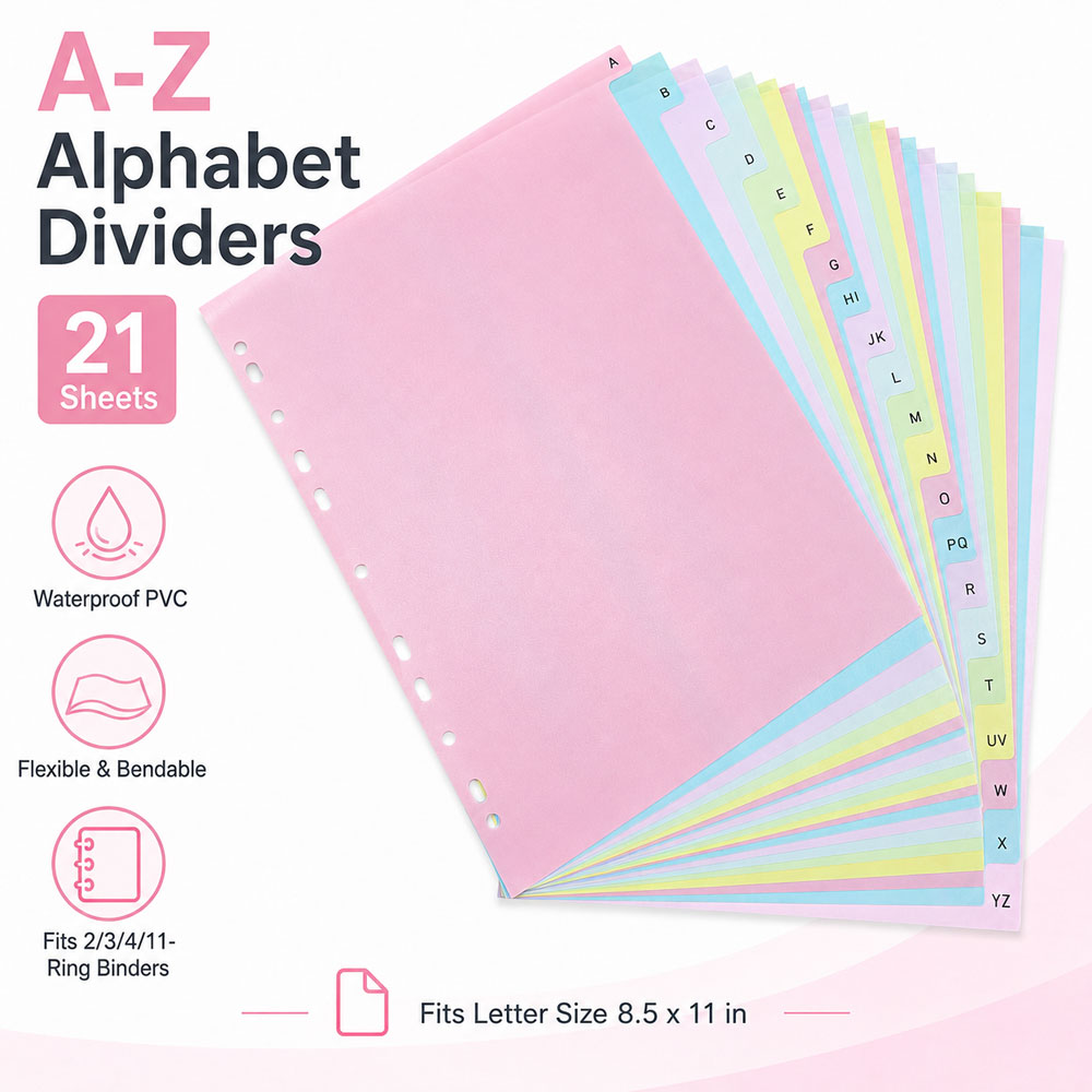 Index Tab Divider - แผ่นแบ่งเอกสารตัวอักษร A-Z แบบ 21 แผ่น, แผ่นดัชนีกันน้ำ