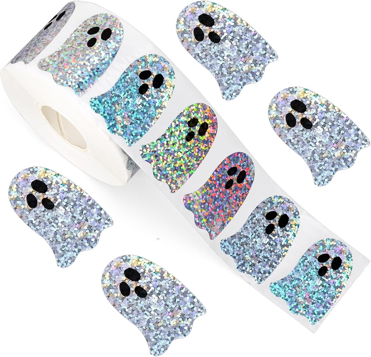 Sticker Label Roll - สติกเกอร์กันน้ำรูปทรงผีสำหรับตกแต่งงานปาร์ตี้ฮาโลวีน สติกเกอร์ตกแต่งซองจดหมาย สติกเกอร์ติดบรรจุภัณฑ์ สติกเกอร์ผีวิ้งๆ แบบม้วน