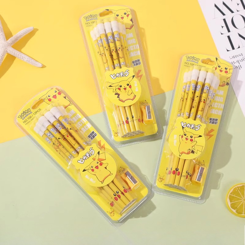 12 ชิ้น โปเกมอนดินสอพร้อมยางลบ - Office Supply Office Stationery Items บทวิจารณ์และราคา
